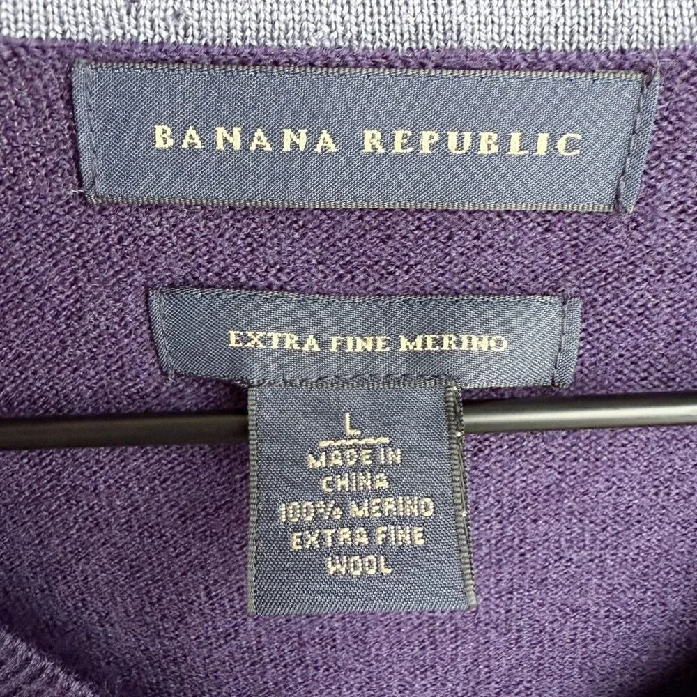 Banana Republic 100% Merino Wool Purple Argyle Sweater Plaid Preppy Academia L